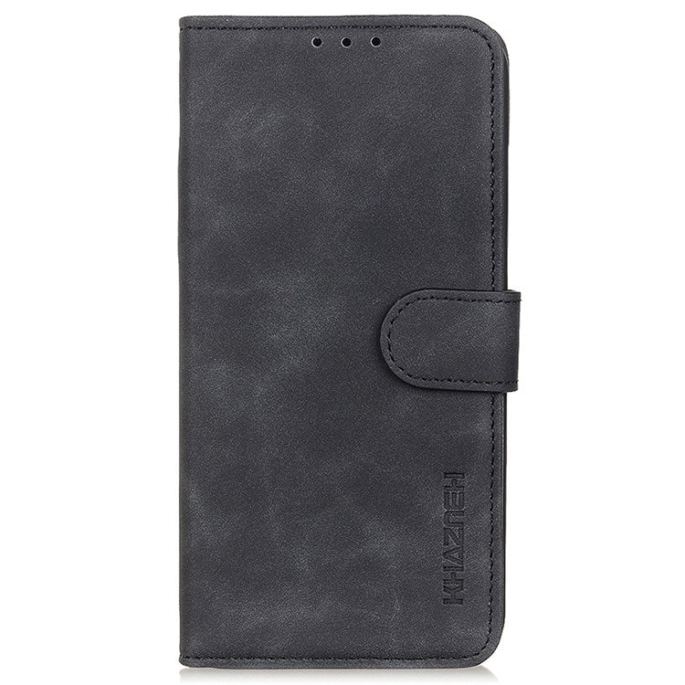 KHAZNEH For Oppo Reno7 4G/F21 Pro 4G Vintage Textured Stand Wallet Case Shockproof PU Leather Phone Cover - Black