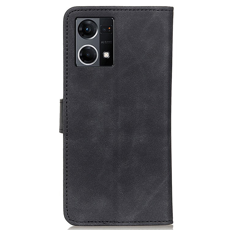 KHAZNEH For Oppo Reno7 4G/F21 Pro 4G Vintage Textured Stand Wallet Case Shockproof PU Leather Phone Cover - Black