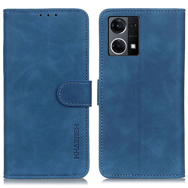 KHAZNEH For Oppo Reno7 4G/F21 Pro 4G Vintage Textured Stand Wallet Case Shockproof PU Leather Phone Cover - Blue