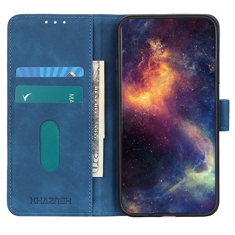 KHAZNEH For Oppo Reno7 4G/F21 Pro 4G Vintage Textured Stand Wallet Case Shockproof PU Leather Phone Cover - Blue