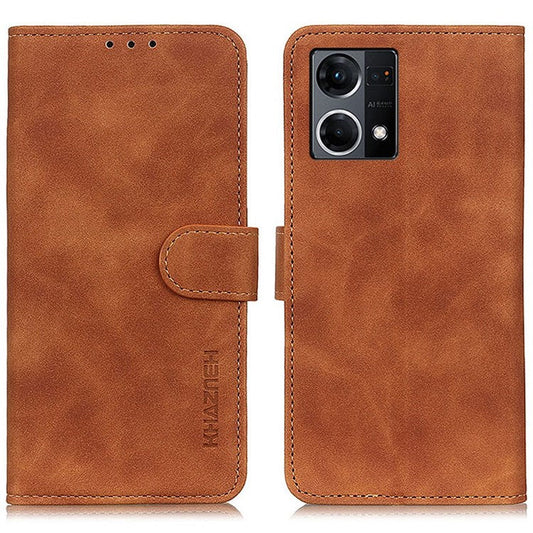 KHAZNEH For Oppo Reno7 4G/F21 Pro 4G Vintage Textured Stand Wallet Case Shockproof PU Leather Phone Cover - Brown