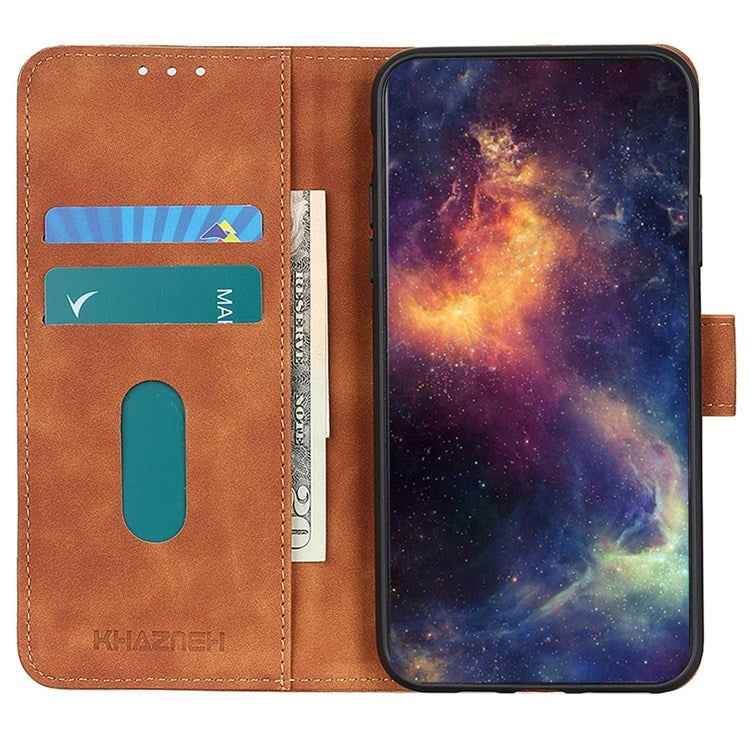 KHAZNEH For Oppo Reno7 4G/F21 Pro 4G Vintage Textured Stand Wallet Case Shockproof PU Leather Phone Cover - Brown