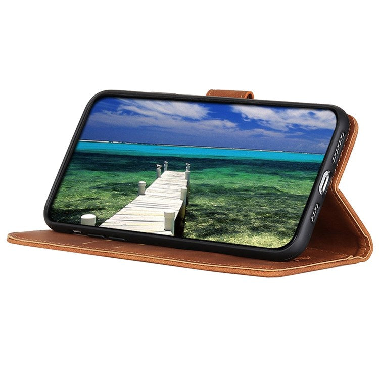 KHAZNEH For Oppo Reno7 4G/F21 Pro 4G Vintage Textured Stand Wallet Case Shockproof PU Leather Phone Cover - Brown