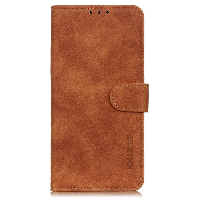 KHAZNEH For Oppo Reno7 4G/F21 Pro 4G Vintage Textured Stand Wallet Case Shockproof PU Leather Phone Cover - Brown
