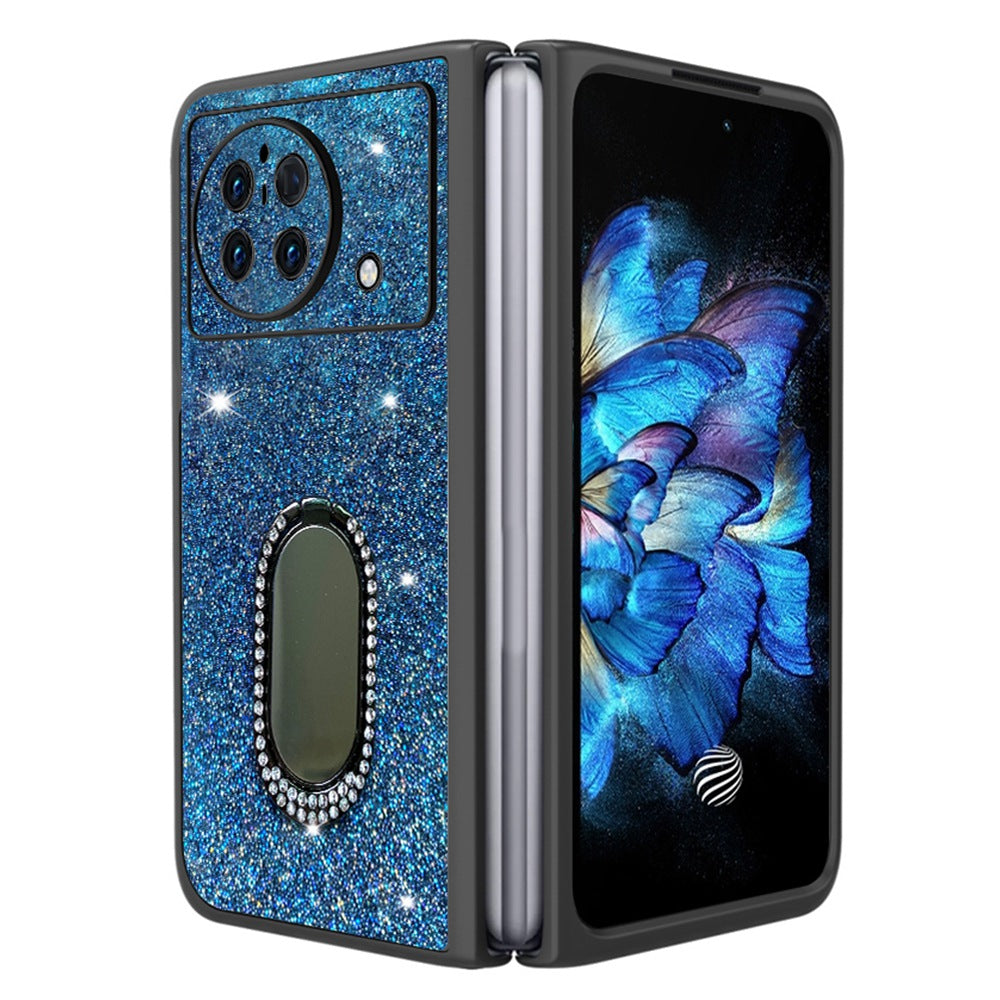 For vivo X Fold Rhinestone Decor Ring Kickstand Folding Phone Case TPU + PC Hybrid Cover - Baby Blue