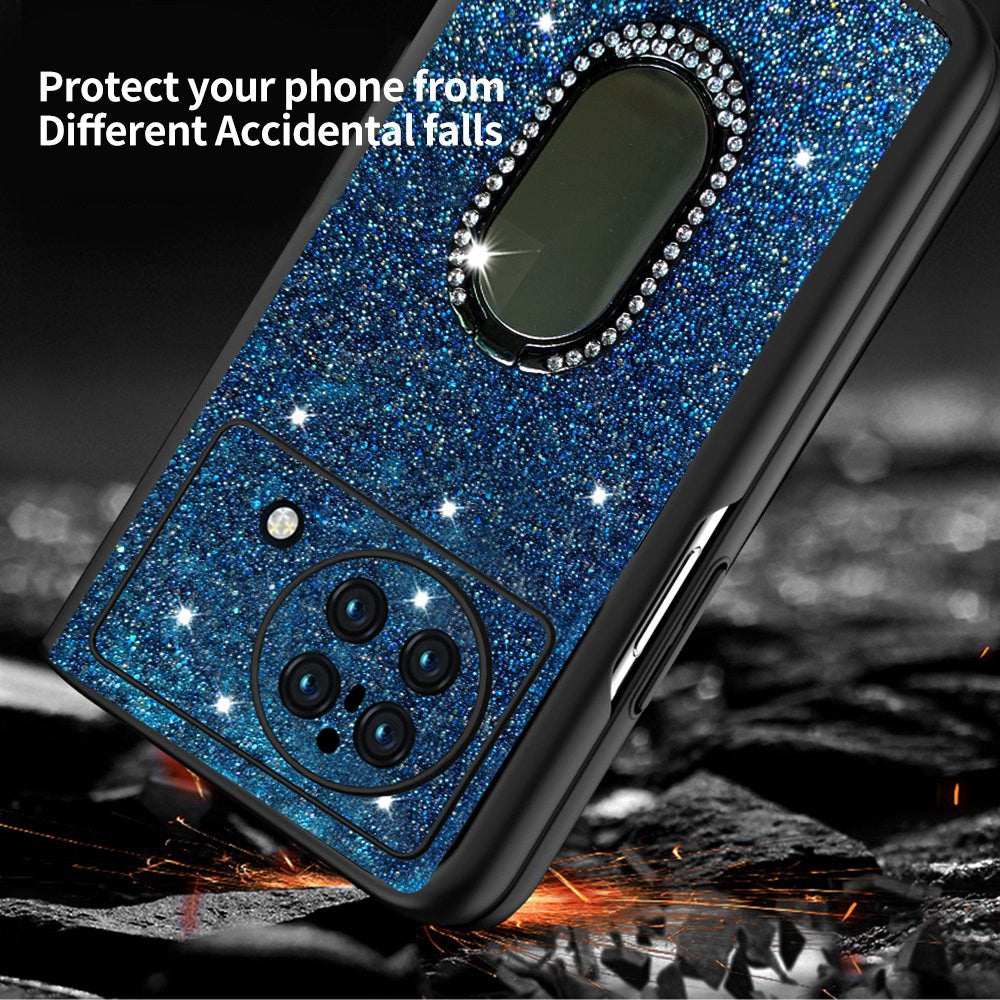 For vivo X Fold Rhinestone Decor Ring Kickstand Folding Phone Case TPU + PC Hybrid Cover - Baby Blue