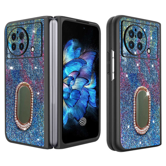 For vivo X Fold Rhinestone Decor Ring Kickstand Folding Phone Case TPU + PC Hybrid Cover - Colorful