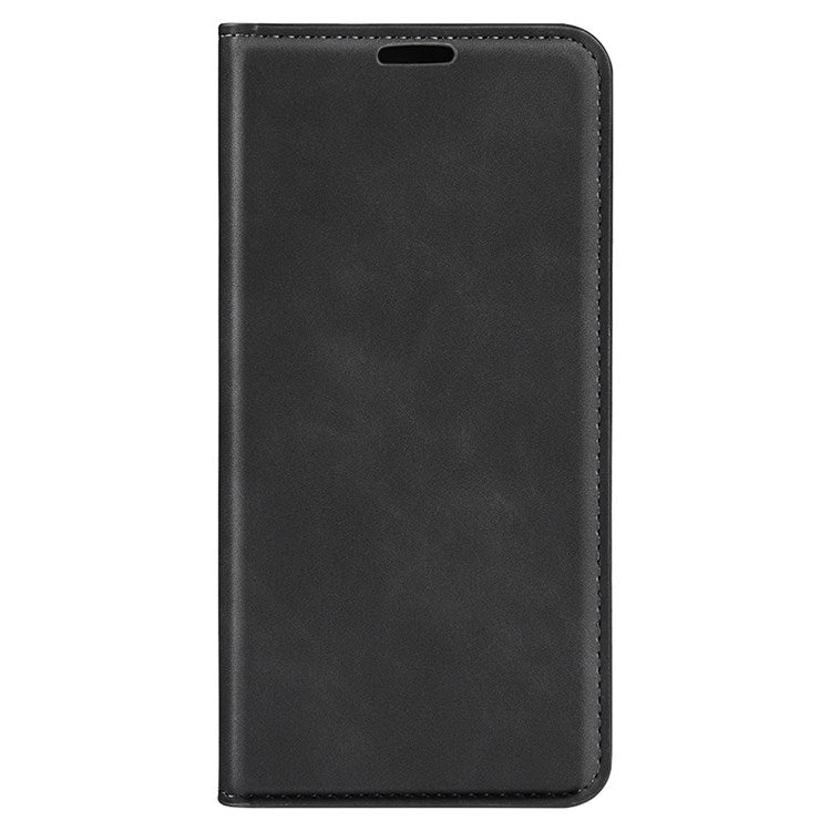 Skin-touch Feeling Phone Case for Oppo A57 (2022) 5G / A77 5G, PU Leather Magnetic Auto-absorbed Stand Wallet Protective Cover - Black