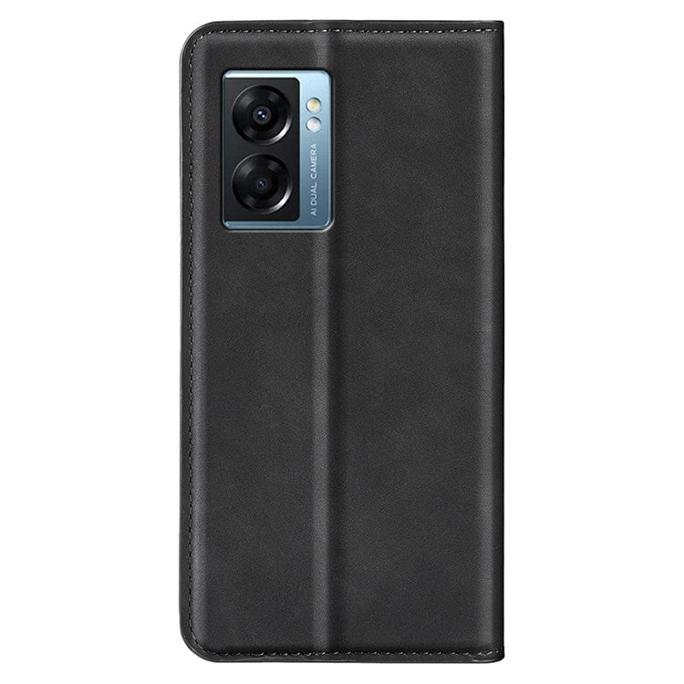 Skin-touch Feeling Phone Case for Oppo A57 (2022) 5G / A77 5G, PU Leather Magnetic Auto-absorbed Stand Wallet Protective Cover - Black