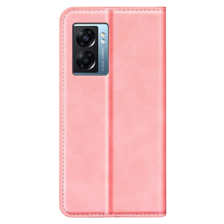Skin-touch Feeling Phone Case for Oppo A57 (2022) 5G / A77 5G, PU Leather Magnetic Auto-absorbed Stand Wallet Protective Cover - Pink