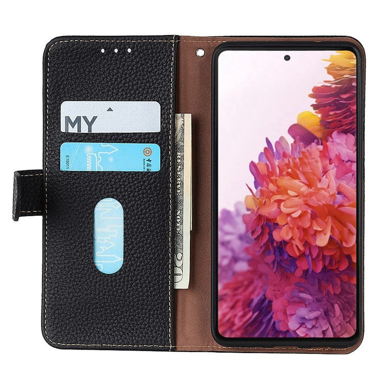 KHAZNEH Genuine Leather Wallet Phone Case for Oppo Find X5, Litchi Texture Viewing Stand Flip Magnetic Cover - Black