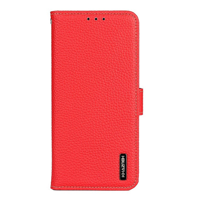 KHAZNEH Genuine Leather Wallet Phone Case for Oppo Find X5, Litchi Texture Viewing Stand Flip Magnetic Cover - Red