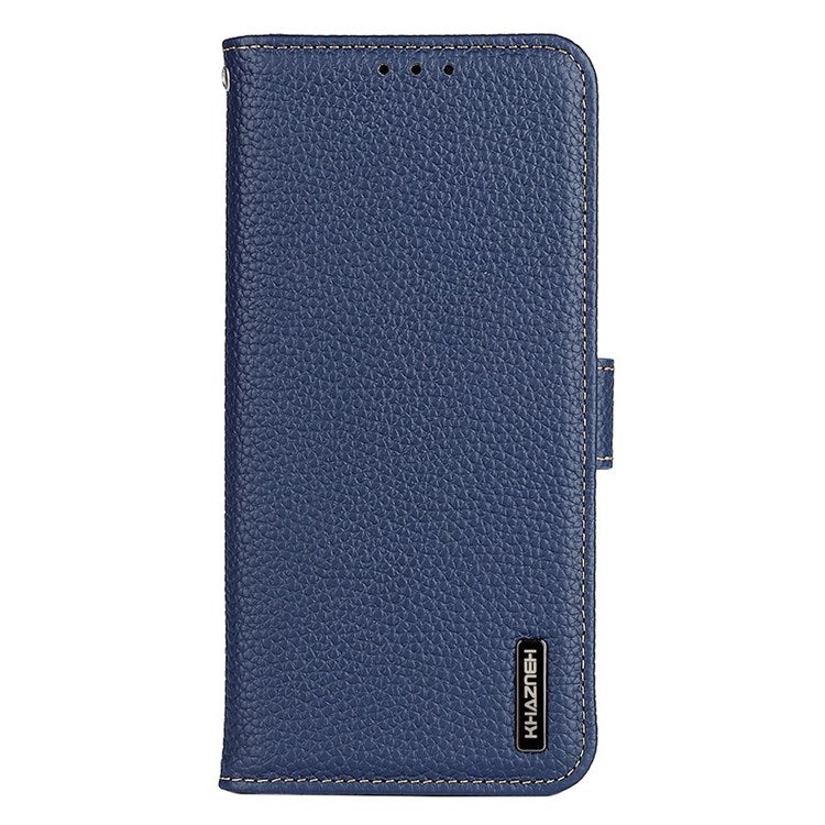 KHAZNEH Genuine Leather Wallet Phone Case for Oppo Find X5, Litchi Texture Viewing Stand Flip Magnetic Cover - Blue