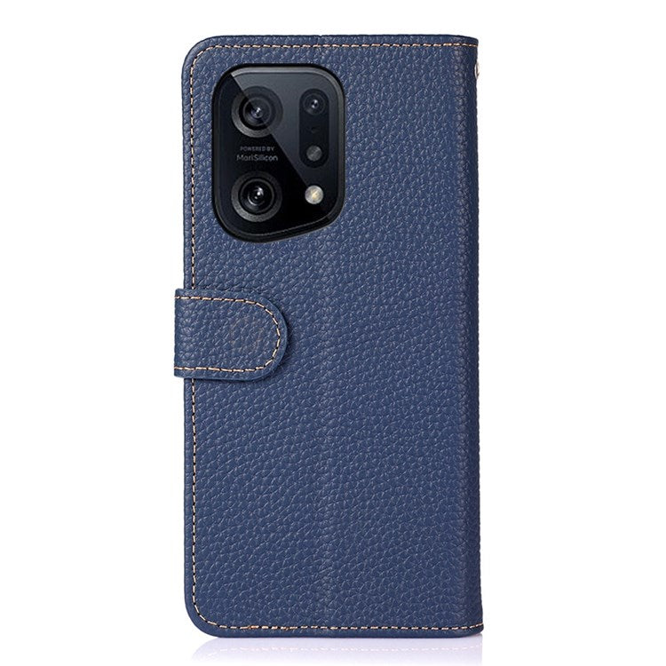 KHAZNEH Genuine Leather Wallet Phone Case for Oppo Find X5, Litchi Texture Viewing Stand Flip Magnetic Cover - Blue