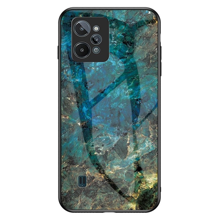Marble Pattern Phone Case for Realme C31, Tempered Glass + PC + TPU Anti-scratch Protective Cover - Emerald Marble