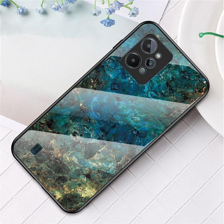 Marble Pattern Phone Case for Realme C31, Tempered Glass + PC + TPU Anti-scratch Protective Cover - Emerald Marble
