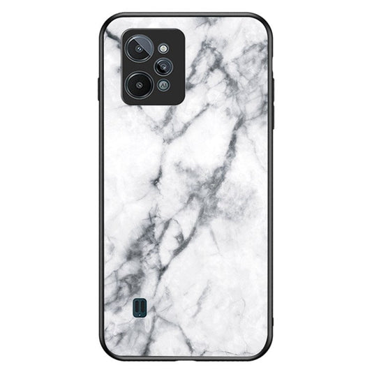 Marble Pattern Phone Case for Realme C31, Tempered Glass + PC + TPU Anti-scratch Protective Cover - White Marble