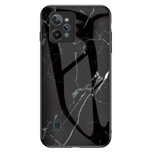 Marble Pattern Phone Case for Realme C31, Tempered Glass + PC + TPU Anti-scratch Protective Cover - Black Marble