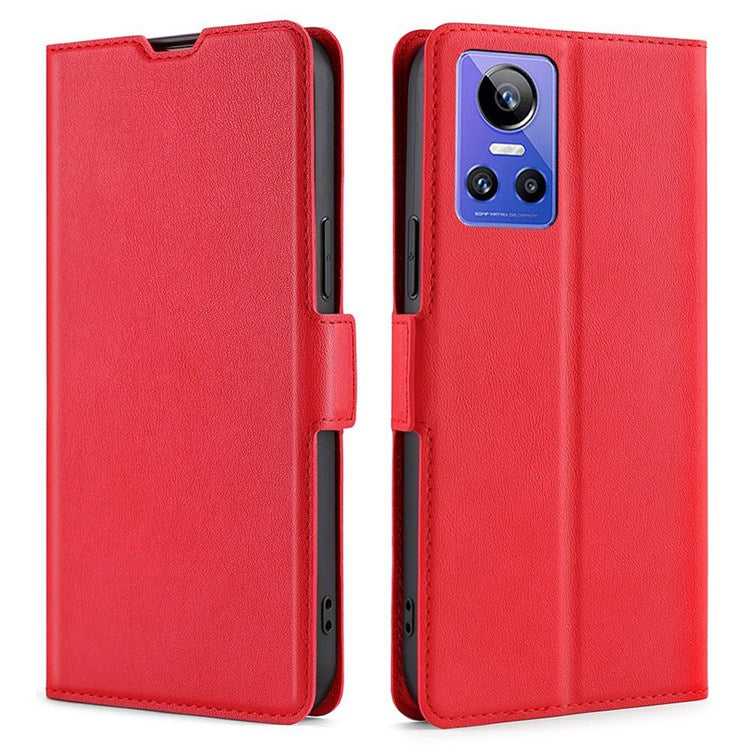 For Realme GT Neo3 PU Leather Case Card Slot Viewing Stand Magnetic Auto Closure Phone Cover - Red