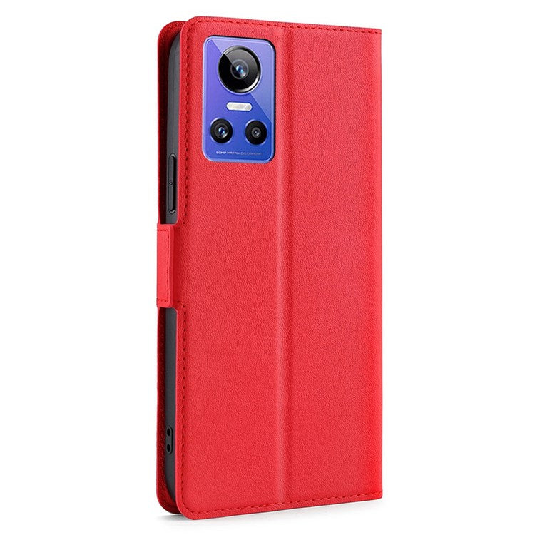 For Realme GT Neo3 PU Leather Case Card Slot Viewing Stand Magnetic Auto Closure Phone Cover - Red
