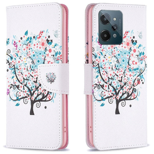 BF Pattern Printing Leather Series-1 for Realme C31, Foldable Stand Design Leather Phone Case with Wallet - Flower Tree