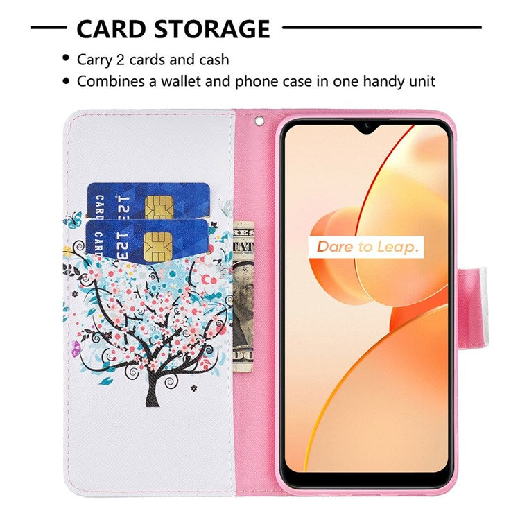 BF Pattern Printing Leather Series-1 for Realme C31, Foldable Stand Design Leather Phone Case with Wallet - Flower Tree