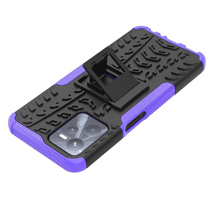 For Realme C35 Kickstand Phone Case Cool Tire Texture Anti-drop Hybrid TPU + PC Cover - Purple