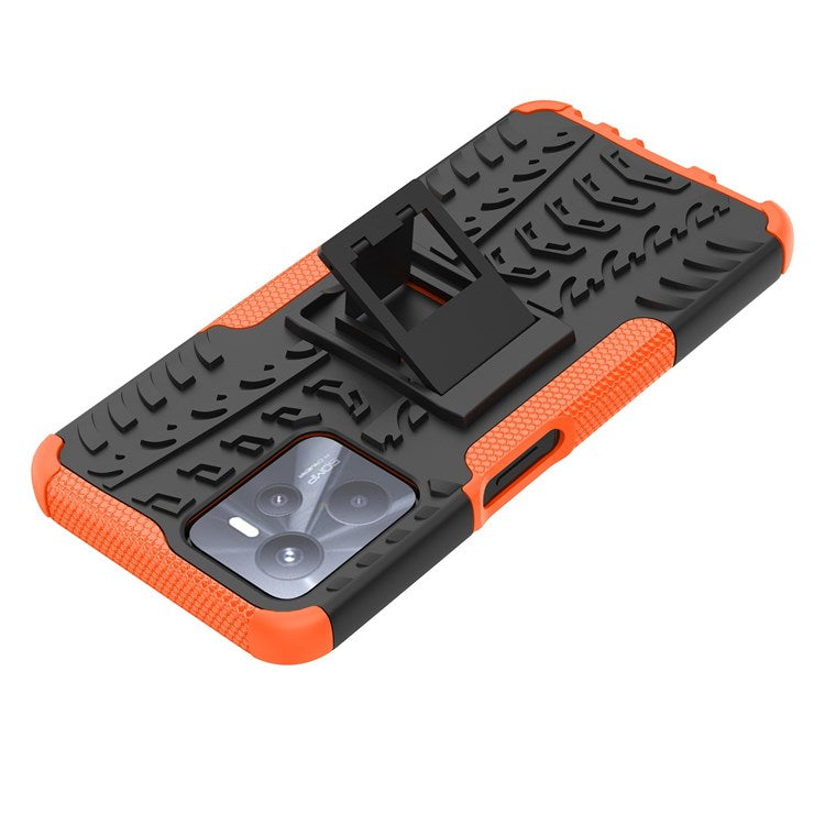 For Realme C35 Kickstand Phone Case Cool Tire Texture Anti-drop Hybrid TPU + PC Cover - Orange