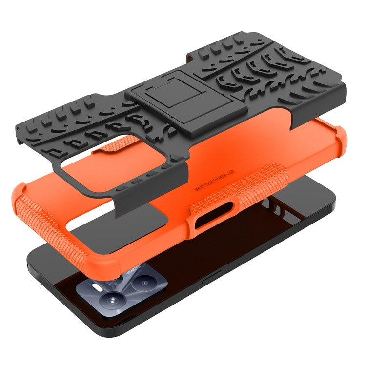 For Realme C35 Kickstand Phone Case Cool Tire Texture Anti-drop Hybrid TPU + PC Cover - Orange