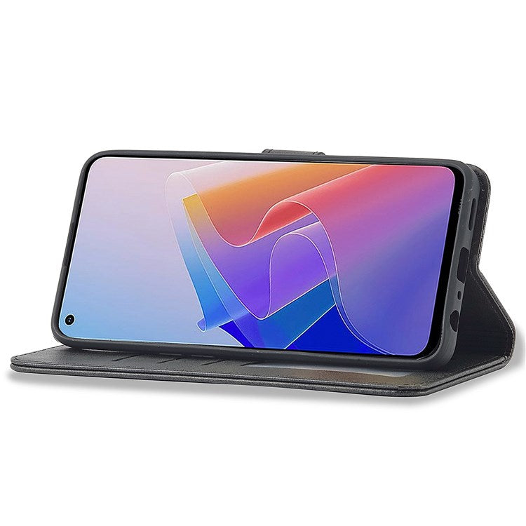 LC.IMEEKE For Oppo Reno7 Z 5G/A96 (China) Fully Wrapped Protective Shell, Textured PU Leather Magnetic Clasp Phone Case with Wallet Stand - Black
