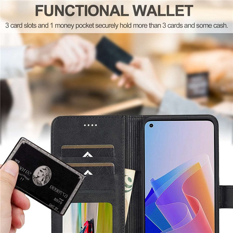 LC.IMEEKE For Oppo Reno7 Z 5G/A96 (China) Fully Wrapped Protective Shell, Textured PU Leather Magnetic Clasp Phone Case with Wallet Stand - Black