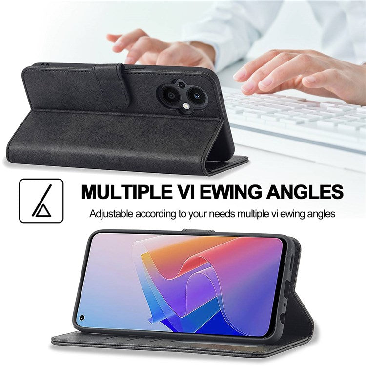 LC.IMEEKE For Oppo Reno7 Z 5G/A96 (China) Fully Wrapped Protective Shell, Textured PU Leather Magnetic Clasp Phone Case with Wallet Stand - Black