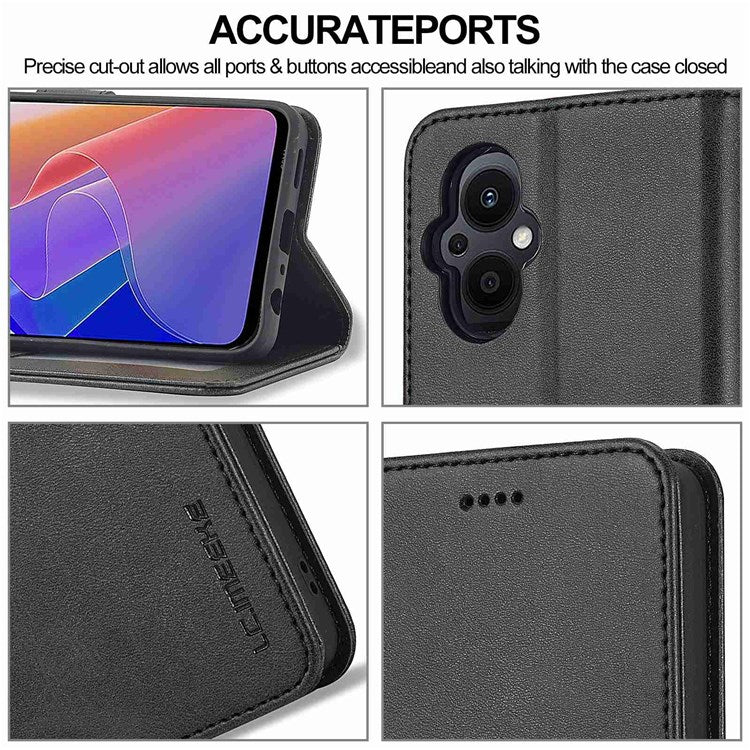 LC.IMEEKE For Oppo Reno7 Z 5G/A96 (China) Fully Wrapped Protective Shell, Textured PU Leather Magnetic Clasp Phone Case with Wallet Stand - Black