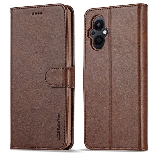 LC.IMEEKE For Oppo Reno7 Z 5G/A96 (China) Fully Wrapped Protective Shell, Textured PU Leather Magnetic Clasp Phone Case with Wallet Stand - Brown