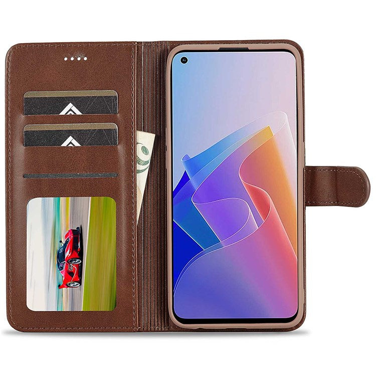 LC.IMEEKE For Oppo Reno7 Z 5G/A96 (China) Fully Wrapped Protective Shell, Textured PU Leather Magnetic Clasp Phone Case with Wallet Stand - Brown