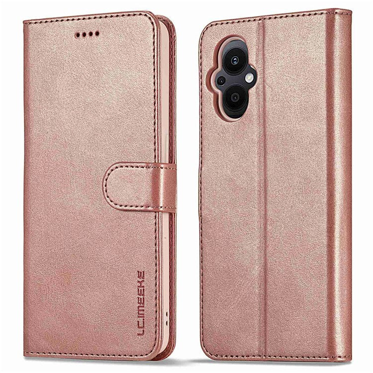 LC.IMEEKE For Oppo Reno7 Z 5G/A96 (China) Fully Wrapped Protective Shell, Textured PU Leather Magnetic Clasp Phone Case with Wallet Stand - Pink