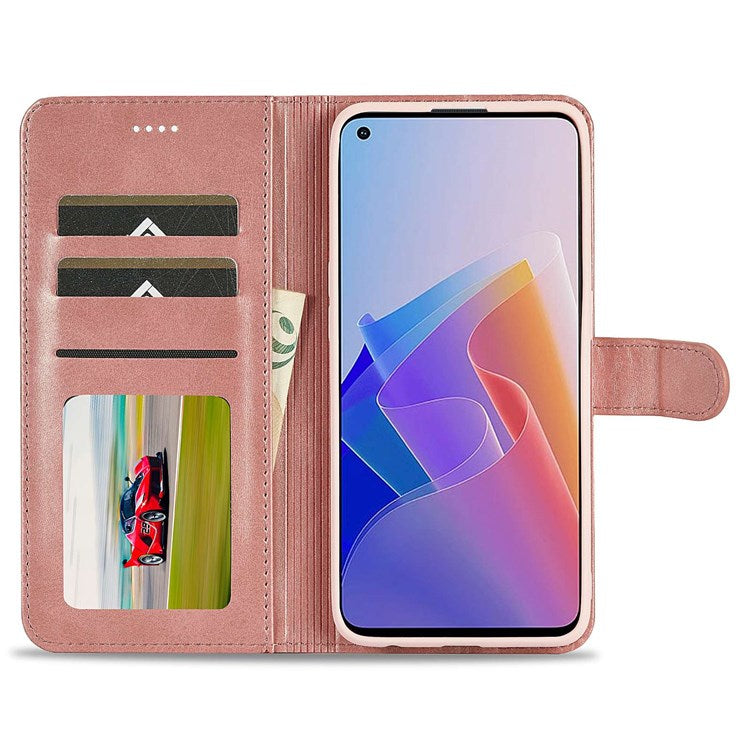 LC.IMEEKE For Oppo Reno7 Z 5G/A96 (China) Fully Wrapped Protective Shell, Textured PU Leather Magnetic Clasp Phone Case with Wallet Stand - Pink