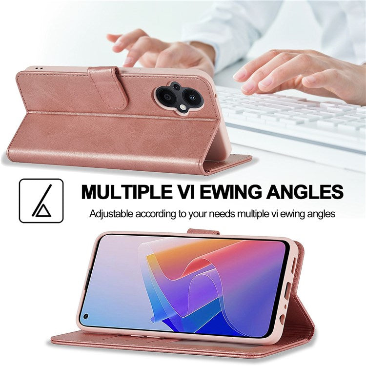 LC.IMEEKE For Oppo Reno7 Z 5G/A96 (China) Fully Wrapped Protective Shell, Textured PU Leather Magnetic Clasp Phone Case with Wallet Stand - Pink