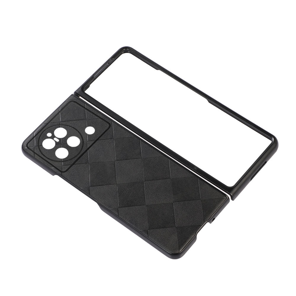 For vivo X Fold PC+TPU Hybrid Phone Case Coated PU Leather with Grid Texture Drop Protection Phone Accessory - Black