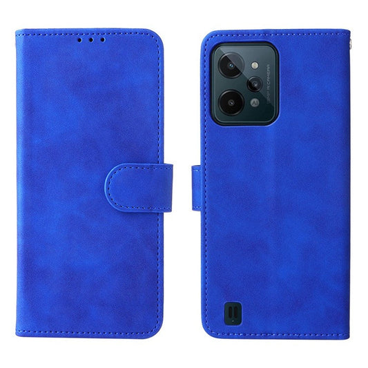 Skin-touch Feeling Phone Case for Realme C31, PU Leather + TPU Full Protection Cover with Stand Wallet - Blue