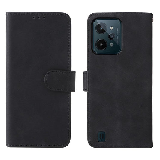 Skin-touch Feeling Phone Case for Realme C31, PU Leather + TPU Full Protection Cover with Stand Wallet - Black