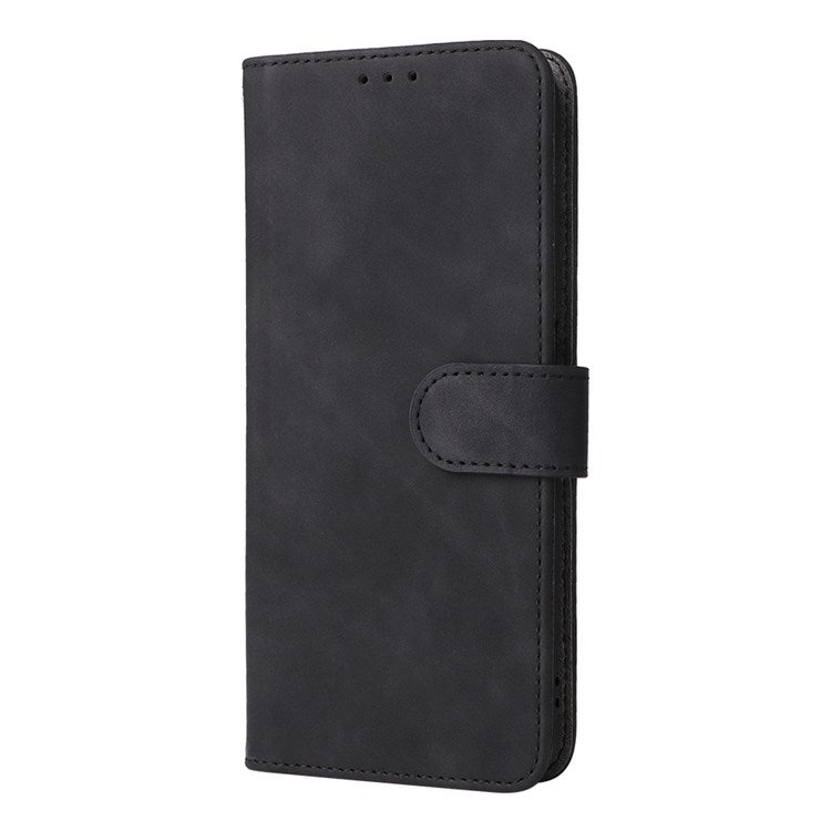 Skin-touch Feeling Phone Case for Realme C31, PU Leather + TPU Full Protection Cover with Stand Wallet - Black