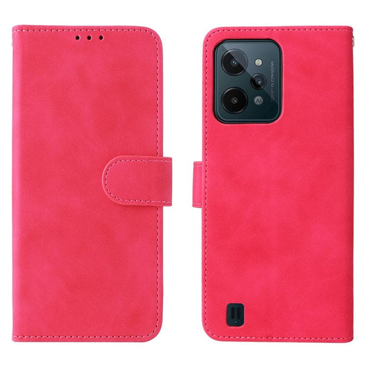 Skin-touch Feeling Phone Case for Realme C31, PU Leather + TPU Full Protection Cover with Stand Wallet - Rose