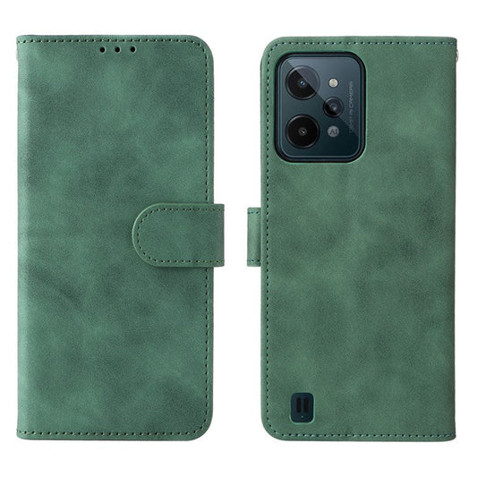Skin-touch Feeling Phone Case for Realme C31, PU Leather + TPU Full Protection Cover with Stand Wallet - Green