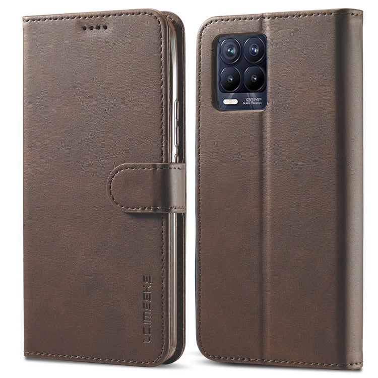 LC.IMEEKE For Realme 8 5G / 9 5G (India) / 9 Pro 5G / V13 5G / Q3 5G / Q3i 5G PU Leather Flip Wallet Case Stand Shockproof TPU Inner Shell Phone Cover - Brown