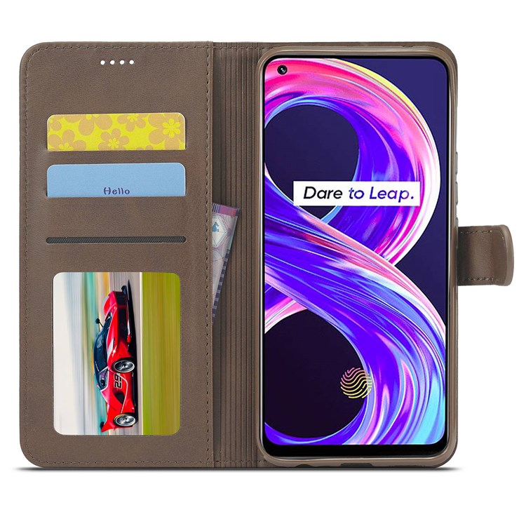 LC.IMEEKE For Realme 8 5G / 9 5G (India) / 9 Pro 5G / V13 5G / Q3 5G / Q3i 5G PU Leather Flip Wallet Case Stand Shockproof TPU Inner Shell Phone Cover - Brown