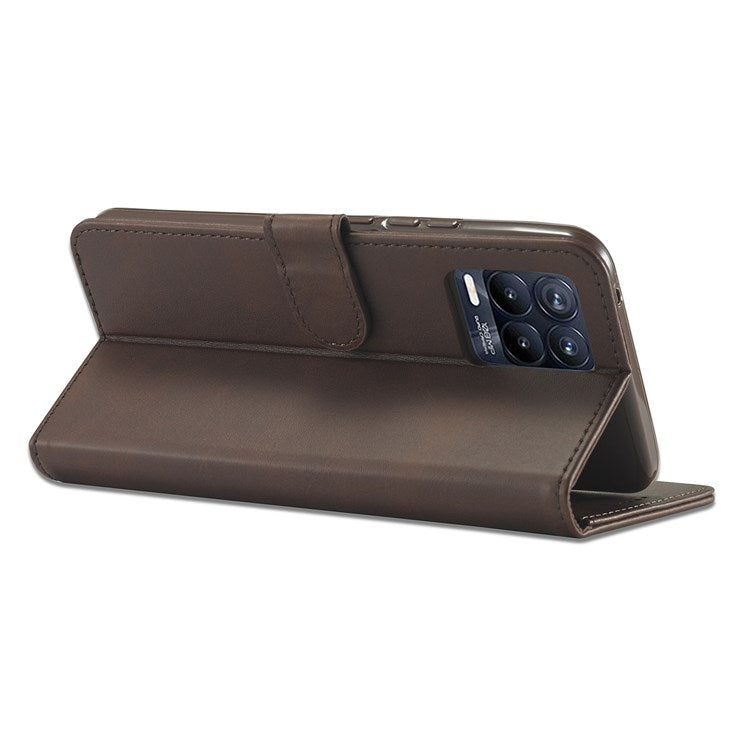 LC.IMEEKE For Realme 8 5G / 9 5G (India) / 9 Pro 5G / V13 5G / Q3 5G / Q3i 5G PU Leather Flip Wallet Case Stand Shockproof TPU Inner Shell Phone Cover - Brown