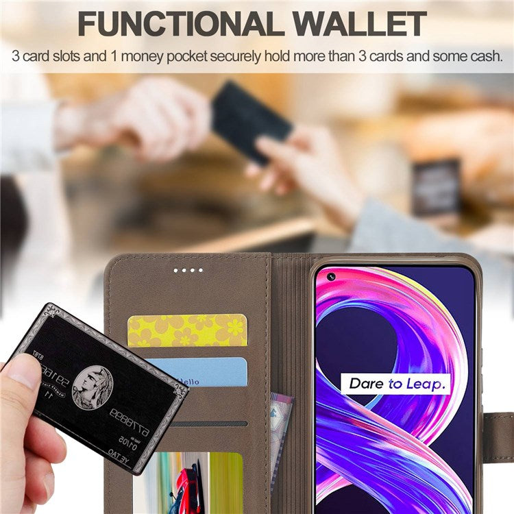 LC.IMEEKE For Realme 8 5G / 9 5G (India) / 9 Pro 5G / V13 5G / Q3 5G / Q3i 5G PU Leather Flip Wallet Case Stand Shockproof TPU Inner Shell Phone Cover - Brown
