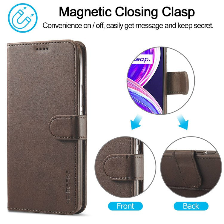 LC.IMEEKE For Realme 8 5G / 9 5G (India) / 9 Pro 5G / V13 5G / Q3 5G / Q3i 5G PU Leather Flip Wallet Case Stand Shockproof TPU Inner Shell Phone Cover - Brown
