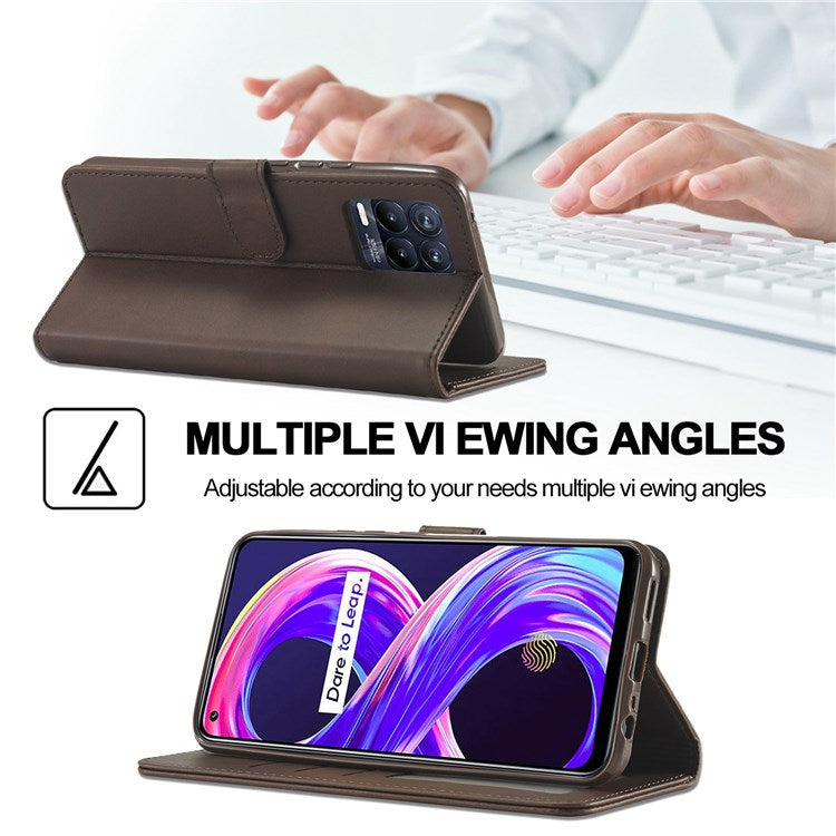 LC.IMEEKE For Realme 8 5G / 9 5G (India) / 9 Pro 5G / V13 5G / Q3 5G / Q3i 5G PU Leather Flip Wallet Case Stand Shockproof TPU Inner Shell Phone Cover - Brown